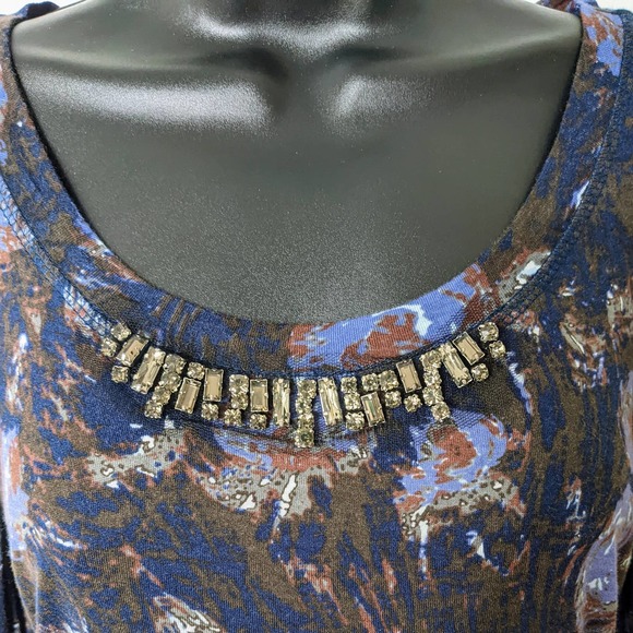 Simply Vera Abstract Floral Pleated Puff Sleeve Embellished Knit Top Size XS NWT - Picture 3 of 7